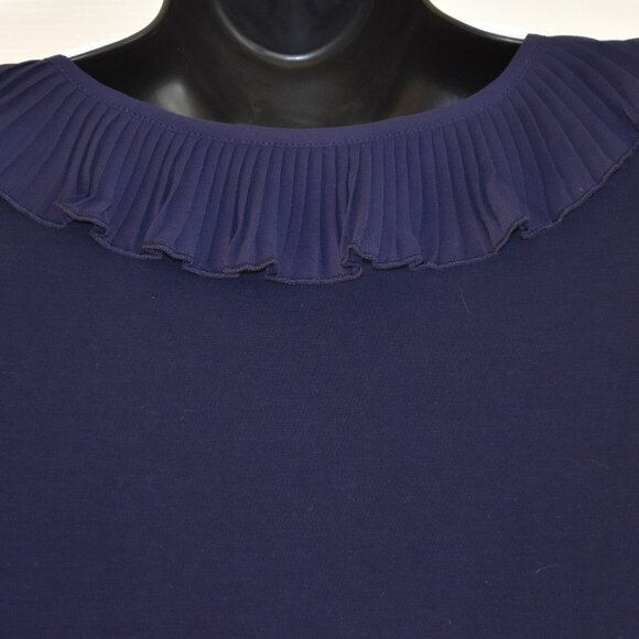 LAUREN RALPH LAUREN WOMEN'S SLEEVELESS NAVY BLUE RAYON RUFFLE BLOUSE LARGE, NWT - Picture 4 of 13